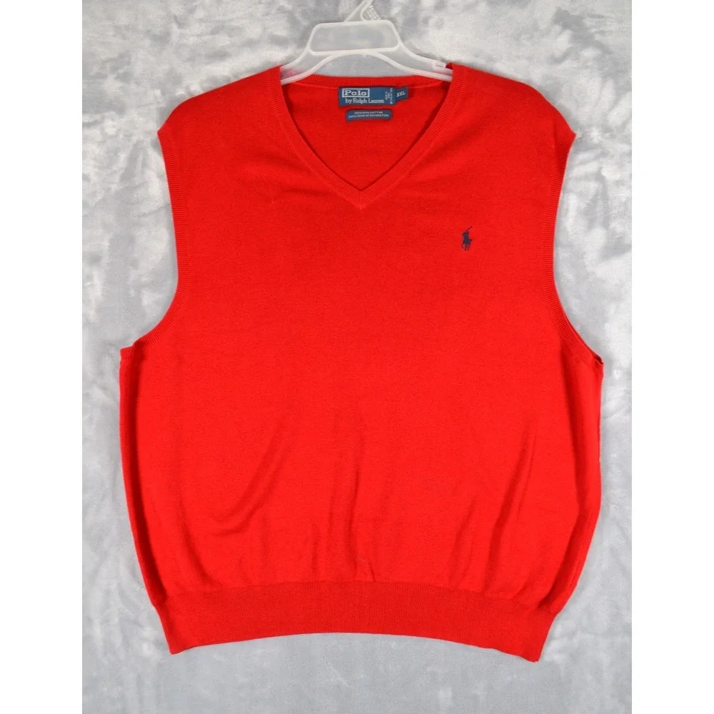 Polo Ralph Lauren Red Sweater Vest Mens XXL V-Neck Pony Logo 100% Pima Cotton